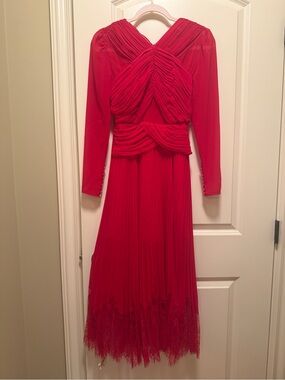Elegant Red Self Portrait Pleated Midi Dress